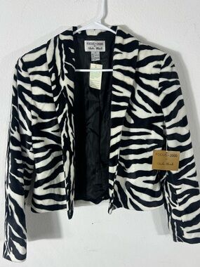 Vintage Focus 2000 Charles Glueck Zebra Print Faux Fur Blazer Jacket